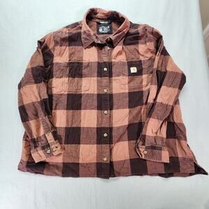 Carhartt Rugged FLex Cotton Flannel Shirt Red Plaid Men's 3XL Loose Gorpcore